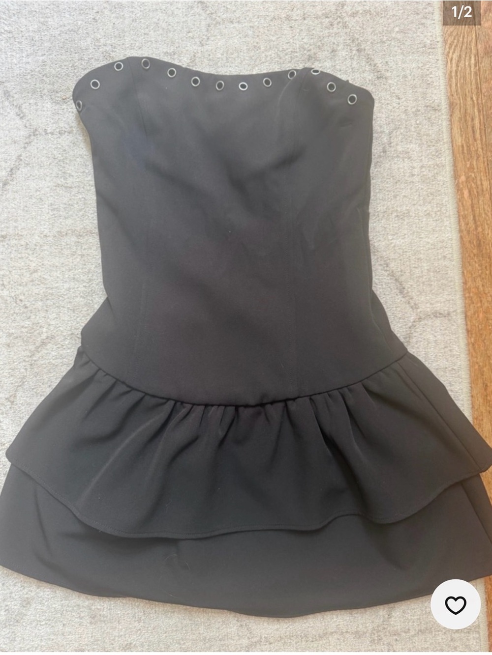 Edikted Black Strapless Tiered Peplum Dress with Eyelet Trim
